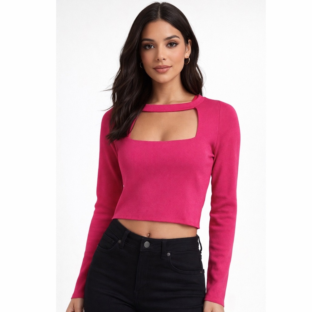 NWT Womens Long Sleeve Shirts Women's Sexy Square Neck Basic Crop Top SIZE M